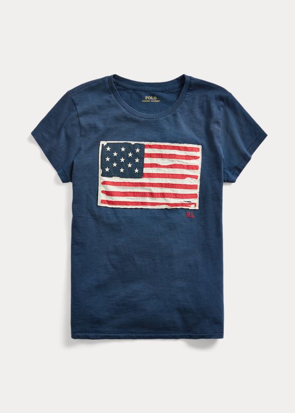 Playeras Polo Ralph Lauren Mujer Azules - Flag Jersey Graphic - KRYOX0692